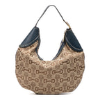 Shoulder Bag Large Glam Hobo Beige Horsebit Canvas
