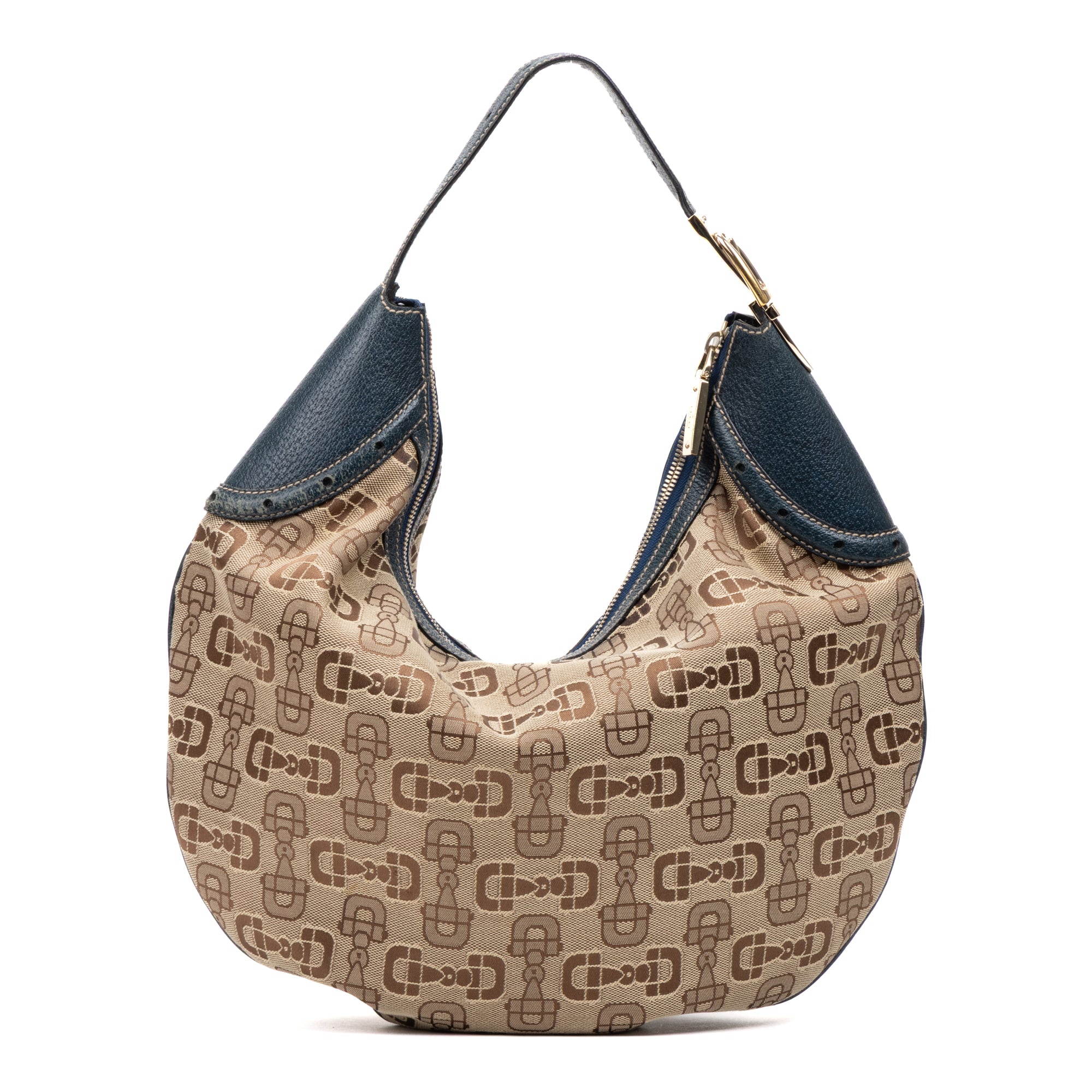 Shoulder Bag Large Glam Hobo Beige Horsebit Canvas