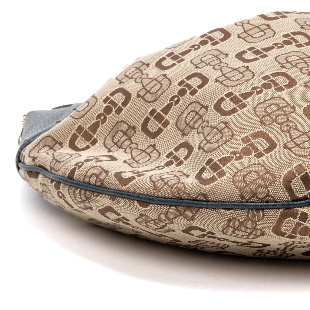 Shoulder Bag Large Glam Hobo Beige Horsebit Canvas