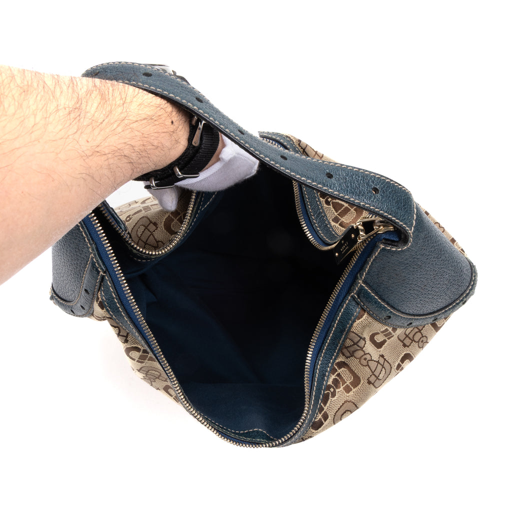 Shoulder Bag Large Glam Hobo Beige Horsebit Canvas