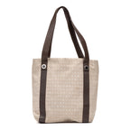 Shoulder Bag Shopping Tote Beige Logo Print Canvas