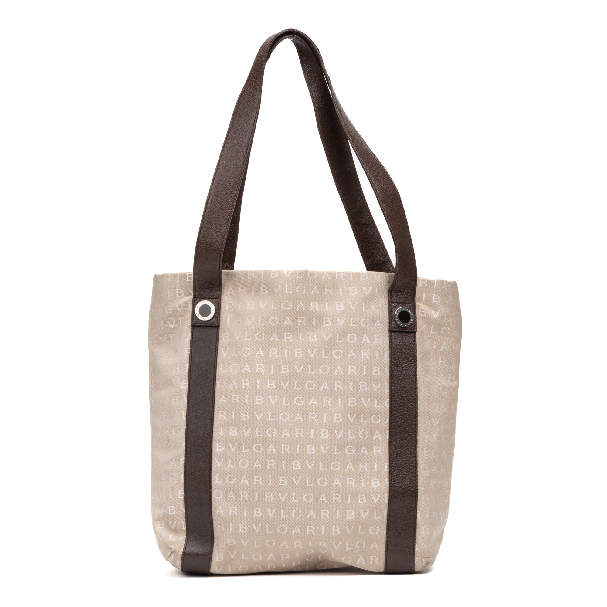 Shoulder Bag Shopping Tote Beige Logo Print Canvas