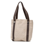 Shoulder Bag Shopping Tote Beige Logo Print Canvas