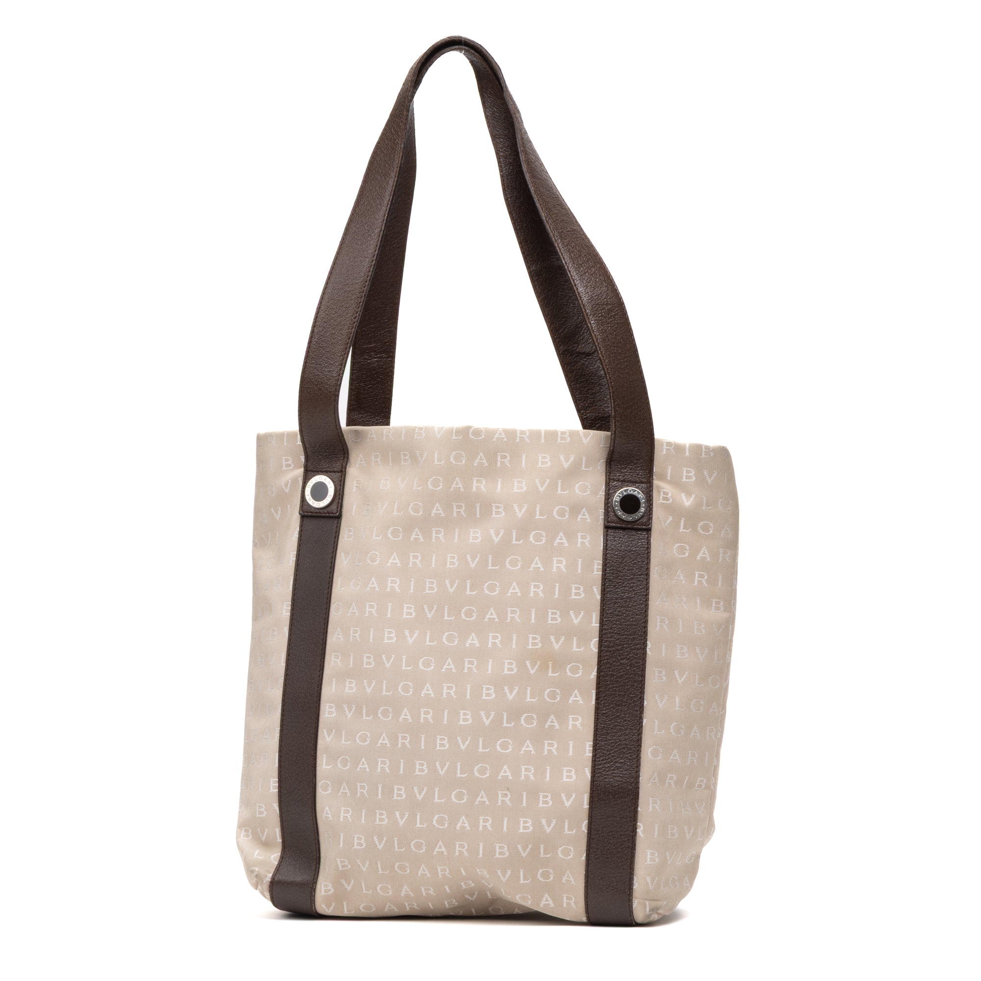 Shoulder Bag Shopping Tote Beige Logo Print Canvas