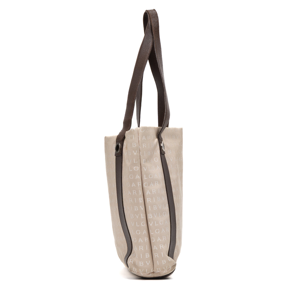 Shoulder Bag Shopping Tote Beige Logo Print Canvas