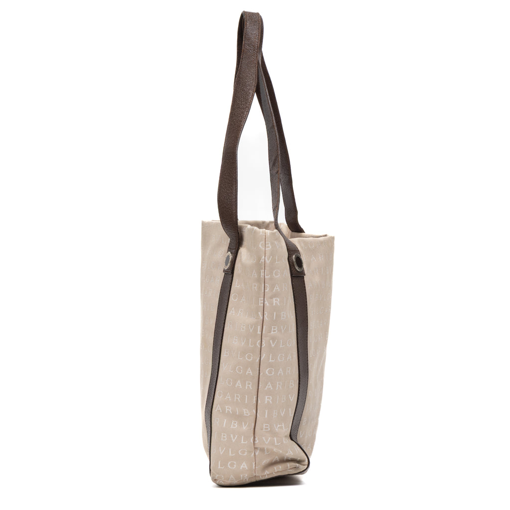 Shoulder Bag Shopping Tote Beige Logo Print Canvas