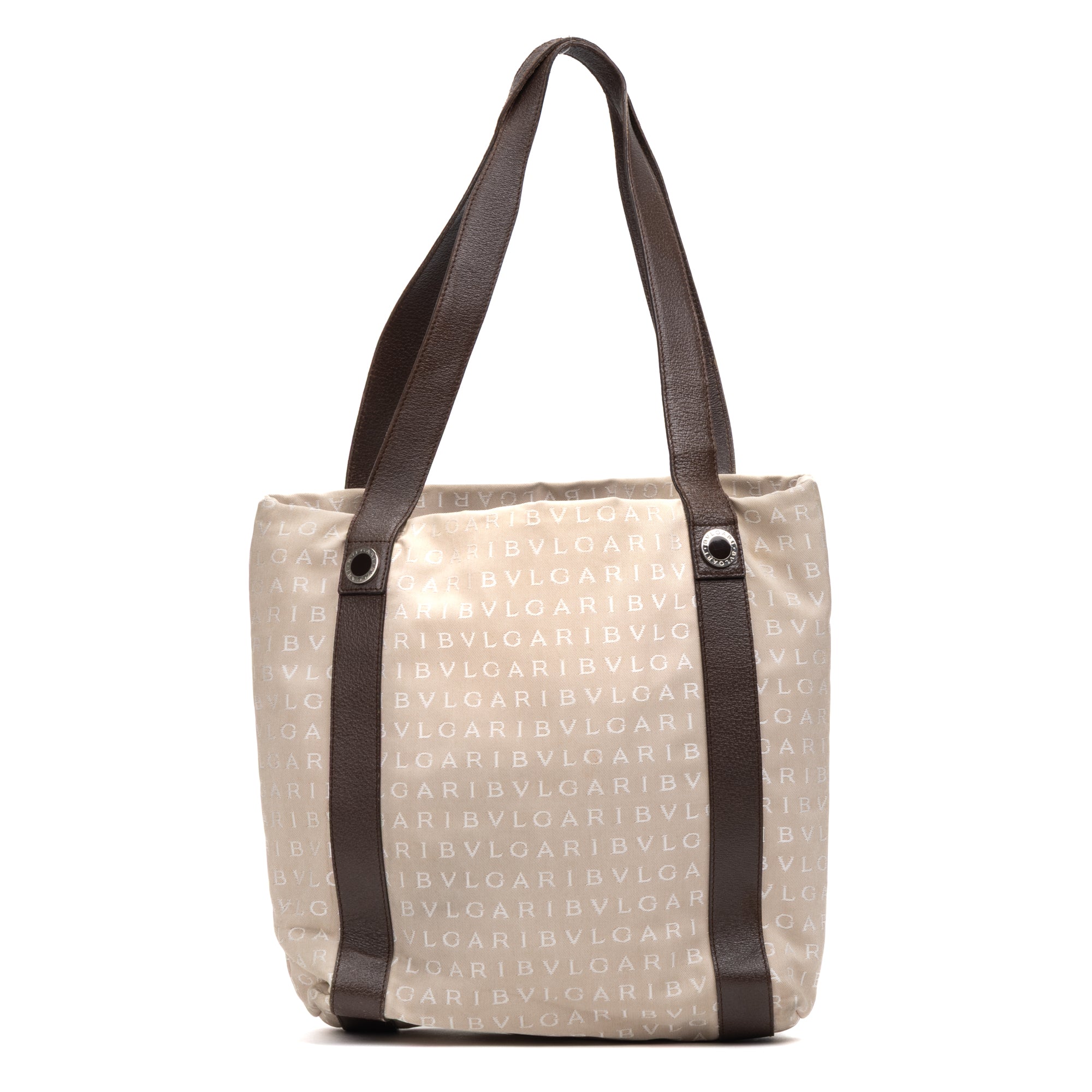 Shoulder Bag Shopping Tote Beige Logo Print Canvas