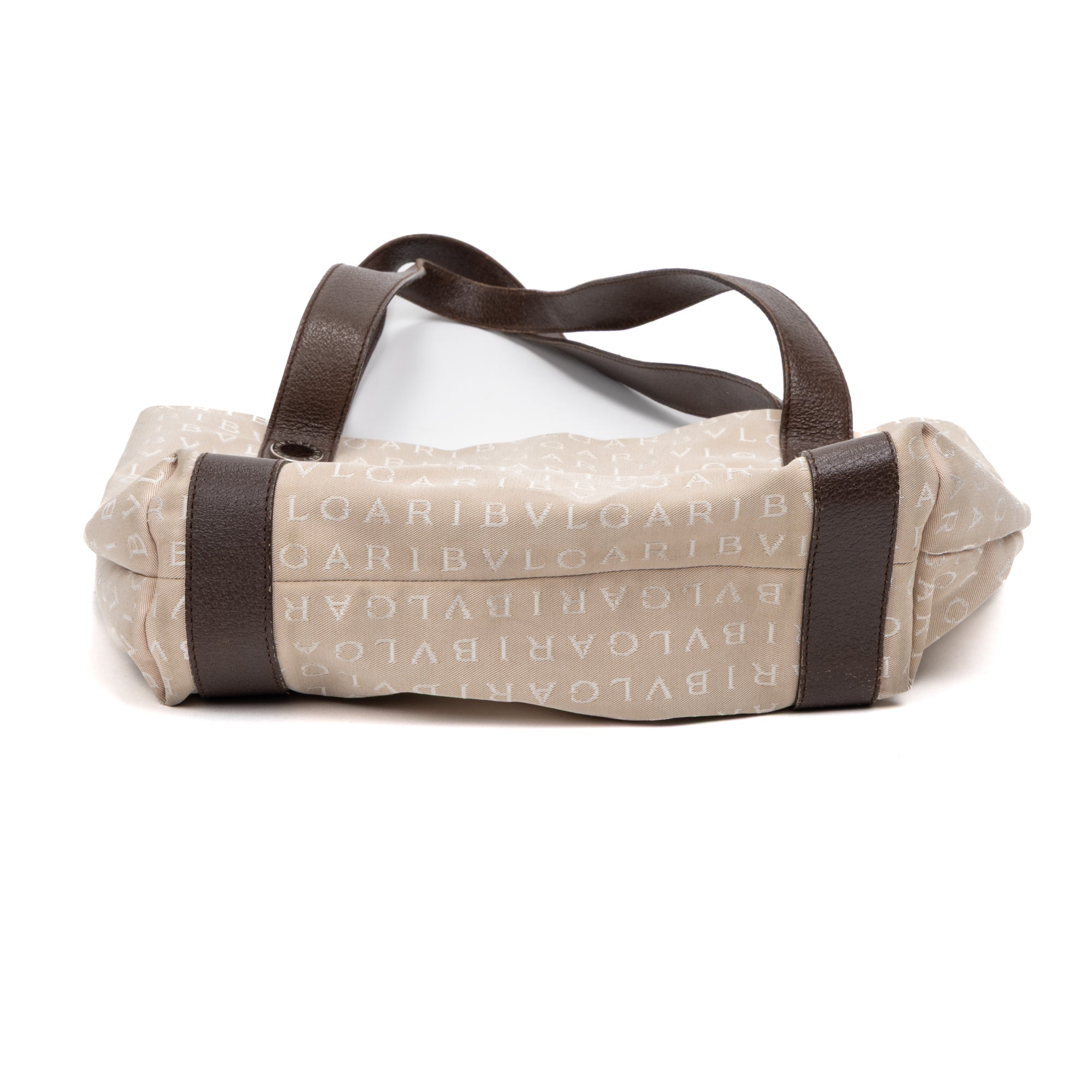 Shoulder Bag Shopping Tote Beige Logo Print Canvas