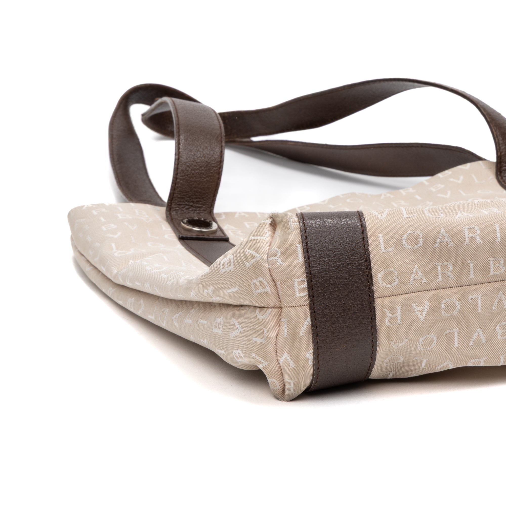 Shoulder Bag Shopping Tote Beige Logo Print Canvas