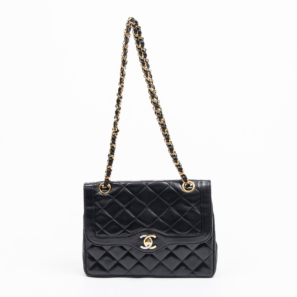 Shoulder Bag Paris Mini Double Flap Black Quilted Lambskin Leather
