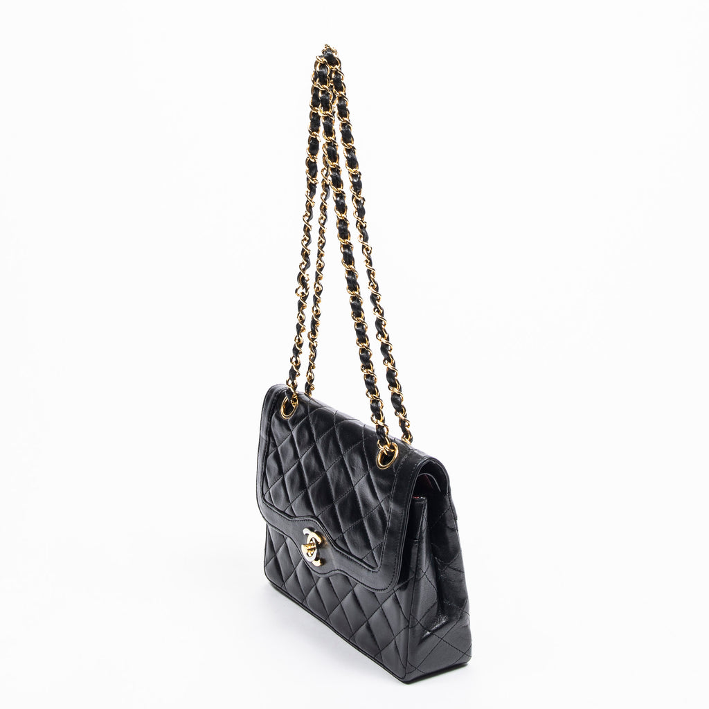 Shoulder Bag Paris Mini Double Flap Black Quilted Lambskin Leather