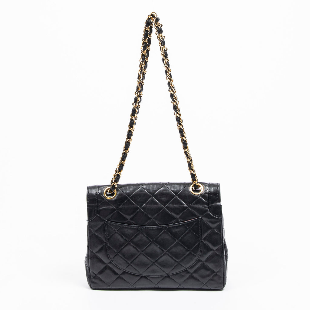 Shoulder Bag Paris Mini Double Flap Black Quilted Lambskin Leather