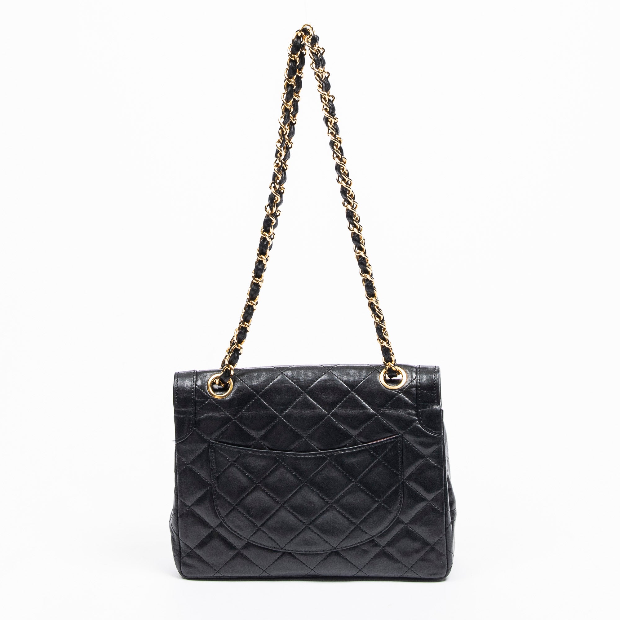 Shoulder Bag Paris Mini Double Flap Black Quilted Lambskin Leather