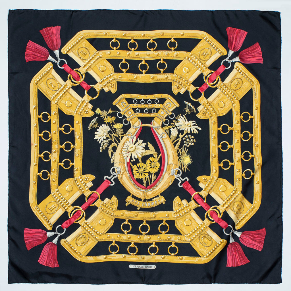 Scarf Scarf Aux Champs 90 Black 100% Twill Silk