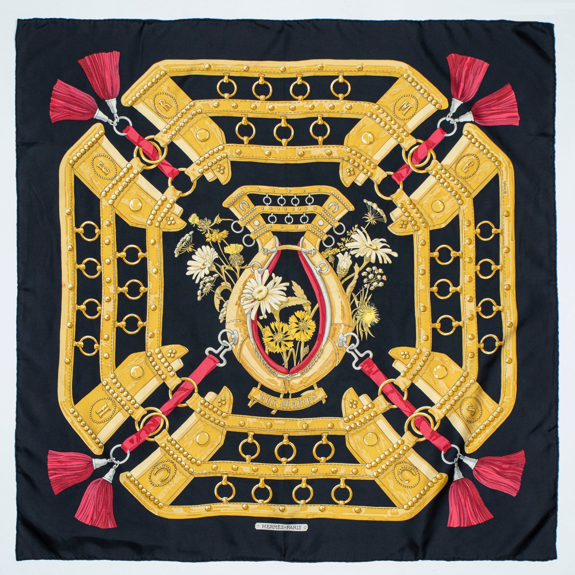 Scarf Scarf Aux Champs 90 Black 100% Twill Silk