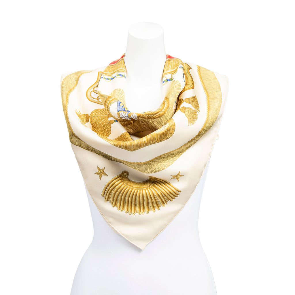 Scarf Scarf Poste et Cavalerie 90 Beige 100% Twill Silk