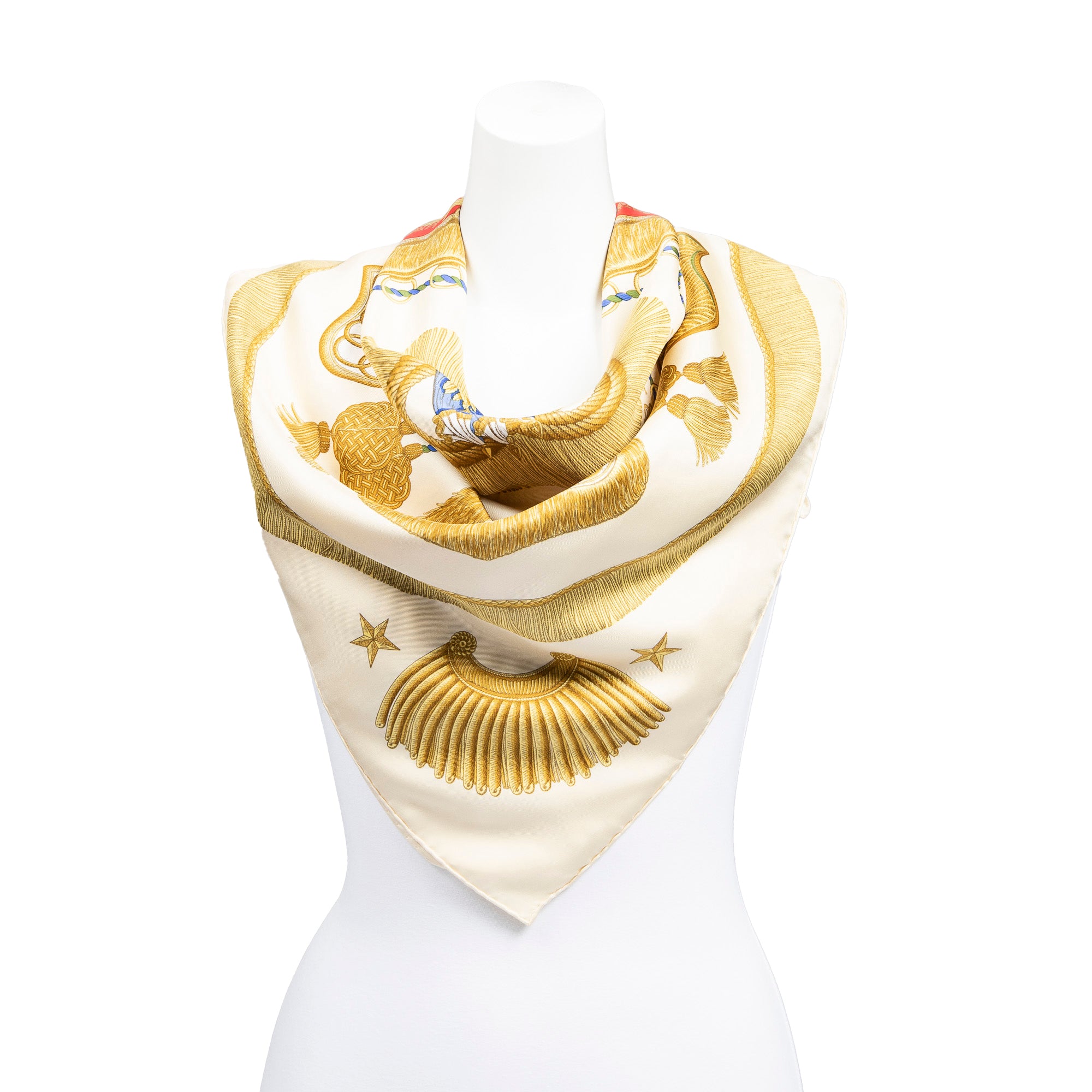 Scarf Scarf Poste et Cavalerie 90 Beige 100% Twill Silk