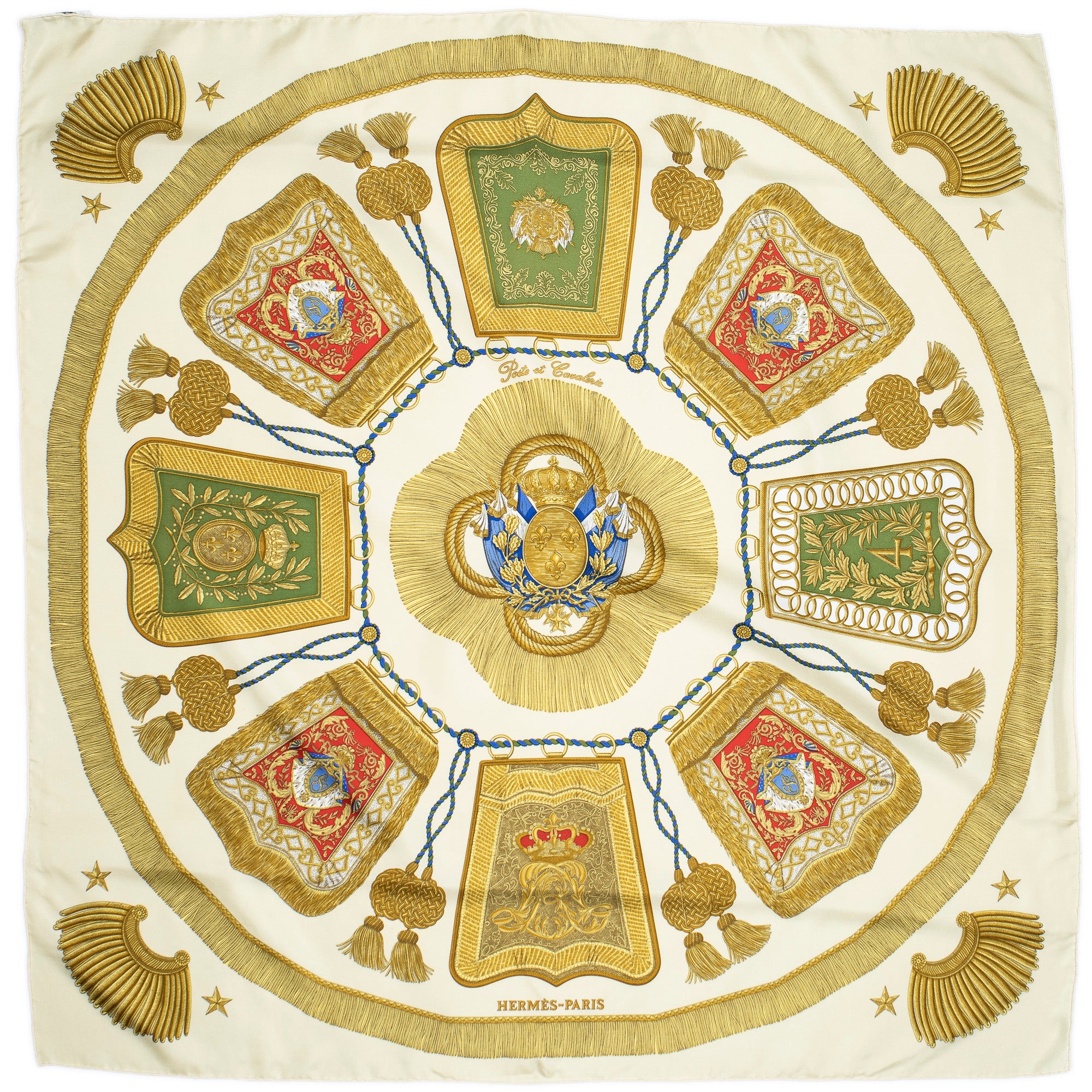 Scarf Scarf Poste et Cavalerie 90 Beige 100% Twill Silk