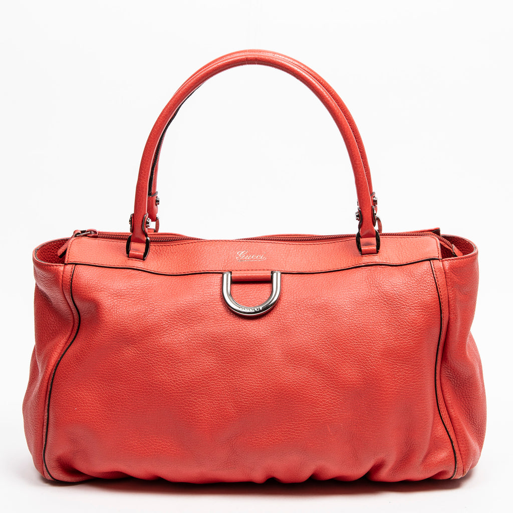 Shoulder Bag D Ring Shoulder Tote Red Grained Leather
