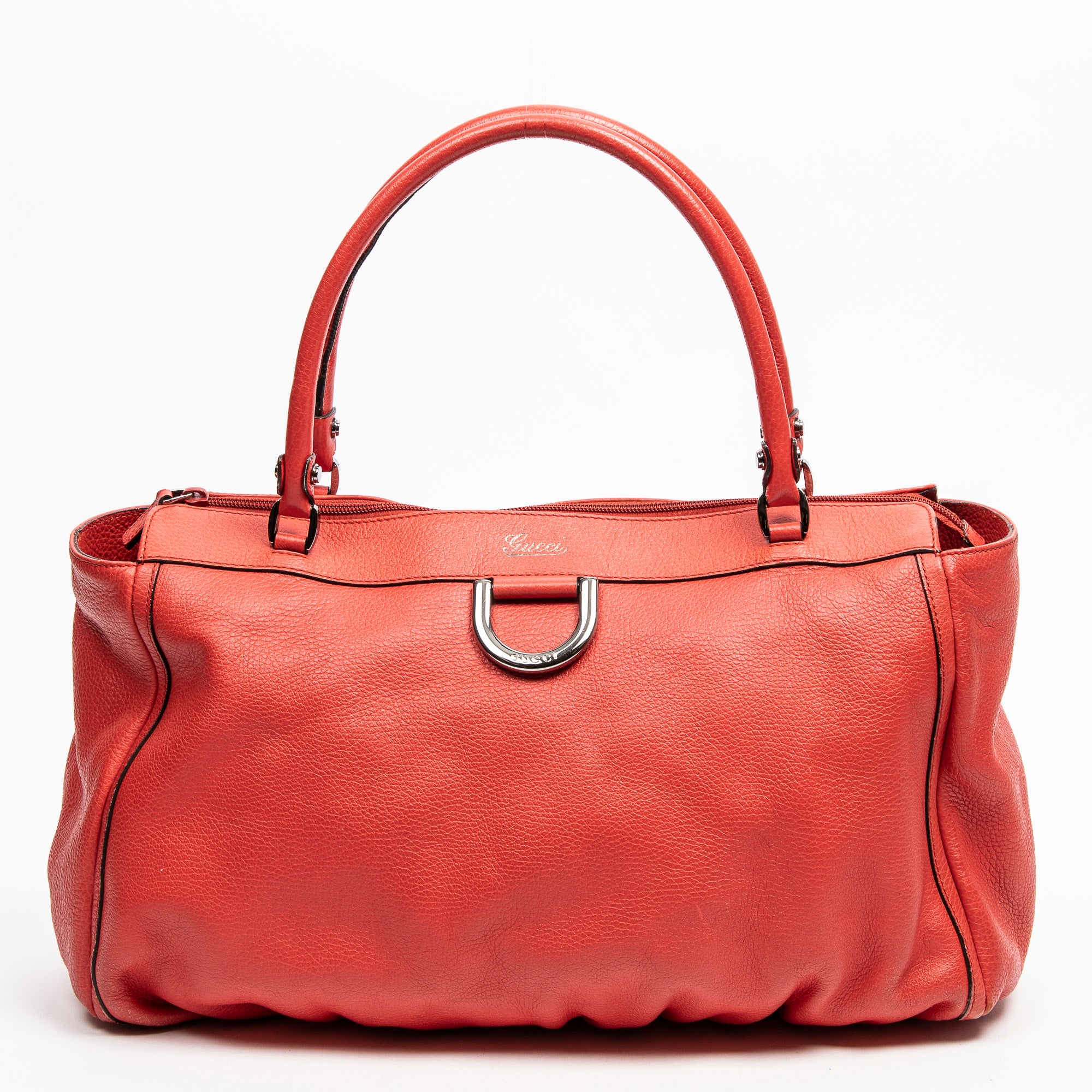 Shoulder Bag D Ring Shoulder Tote Red Grained Leather