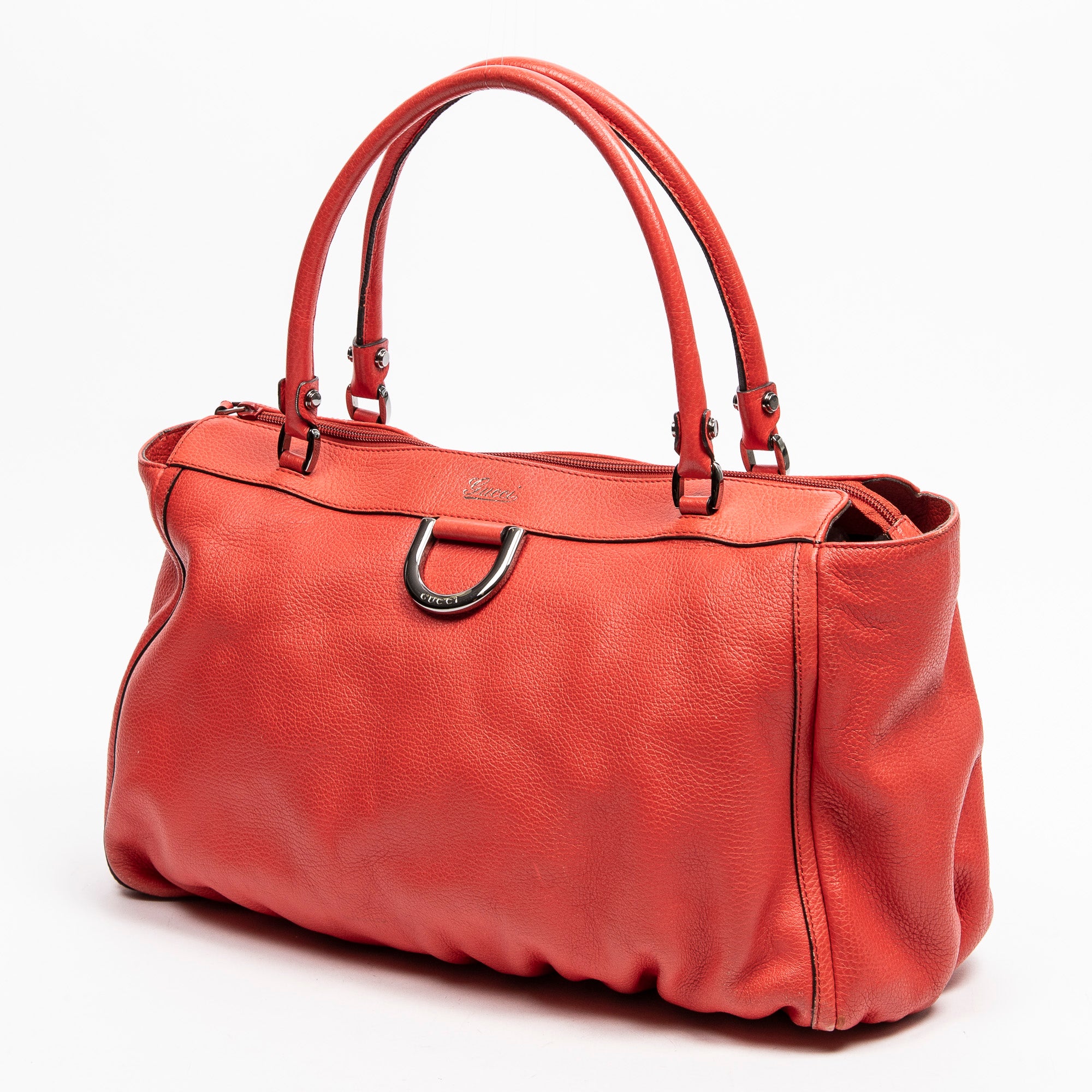 Shoulder Bag D Ring Shoulder Tote Red Grained Leather
