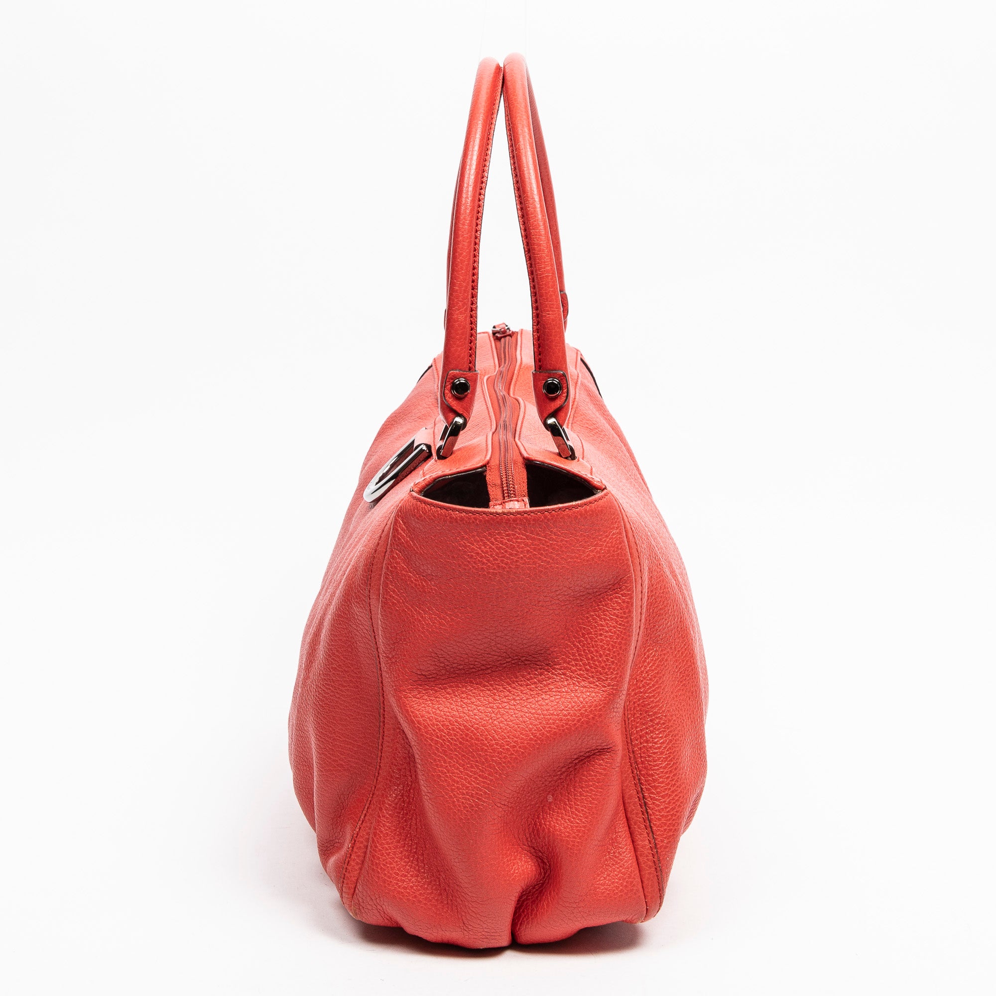 Shoulder Bag D Ring Shoulder Tote Red Grained Leather
