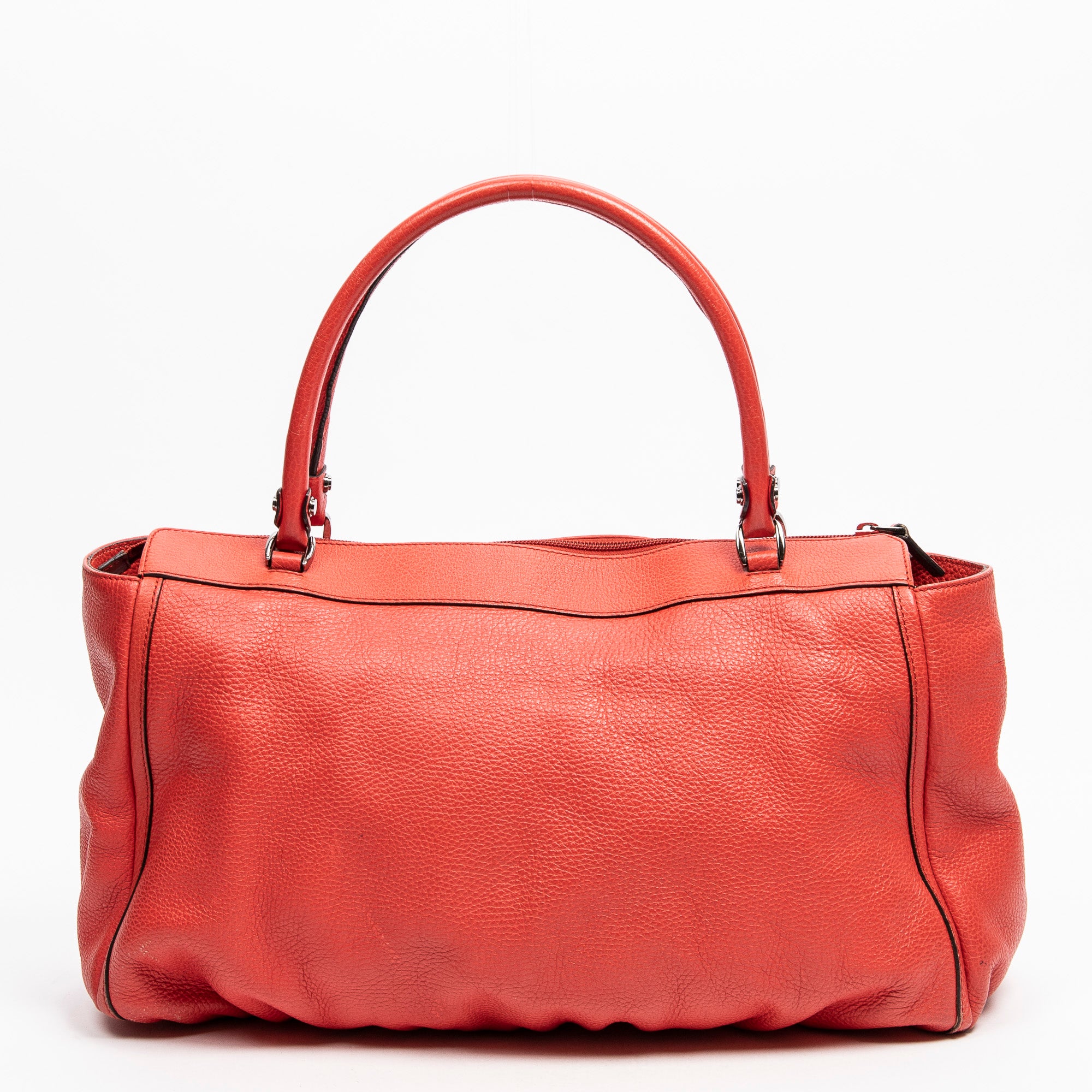Shoulder Bag D Ring Shoulder Tote Red Grained Leather
