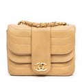 Shoulder Bag Mini Scallop Double Flap Beige Quilted Scallop Calfskin Leather