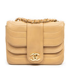 Shoulder Bag Mini Scallop Double Flap Beige Quilted Scallop Calfskin Leather