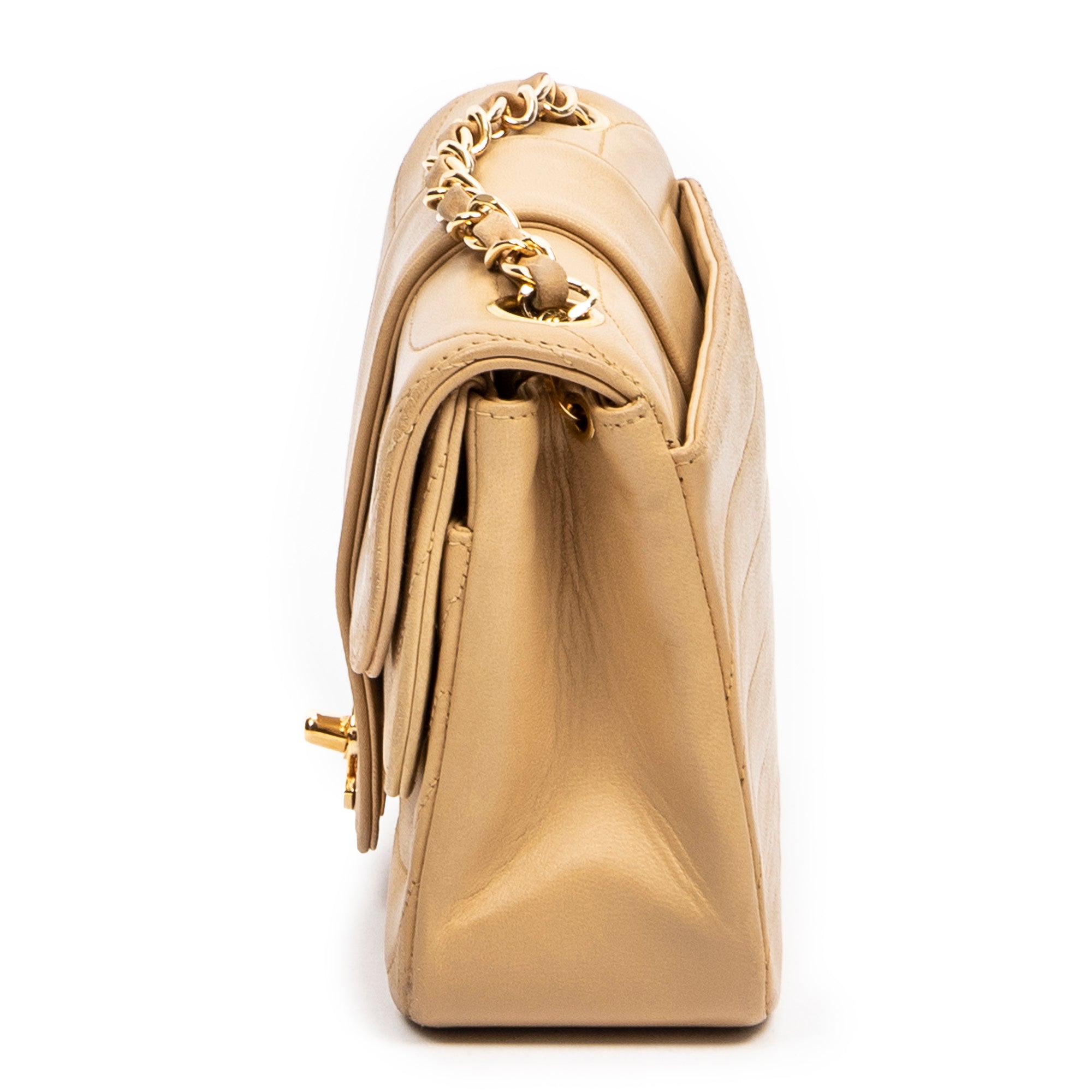 Shoulder Bag Mini Scallop Double Flap Beige Quilted Scallop Calfskin Leather