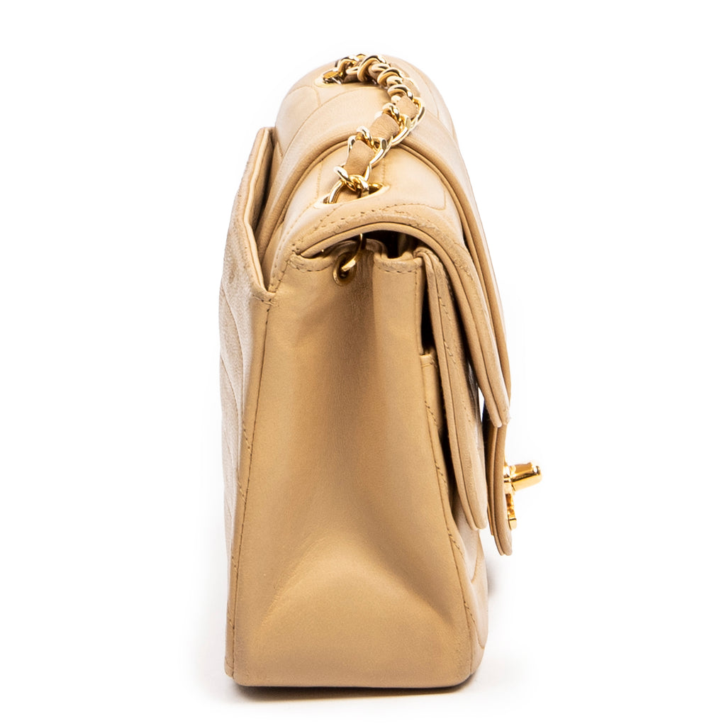 Shoulder Bag Mini Scallop Double Flap Beige Quilted Scallop Calfskin Leather