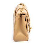 Shoulder Bag Mini Scallop Double Flap Beige Quilted Scallop Calfskin Leather
