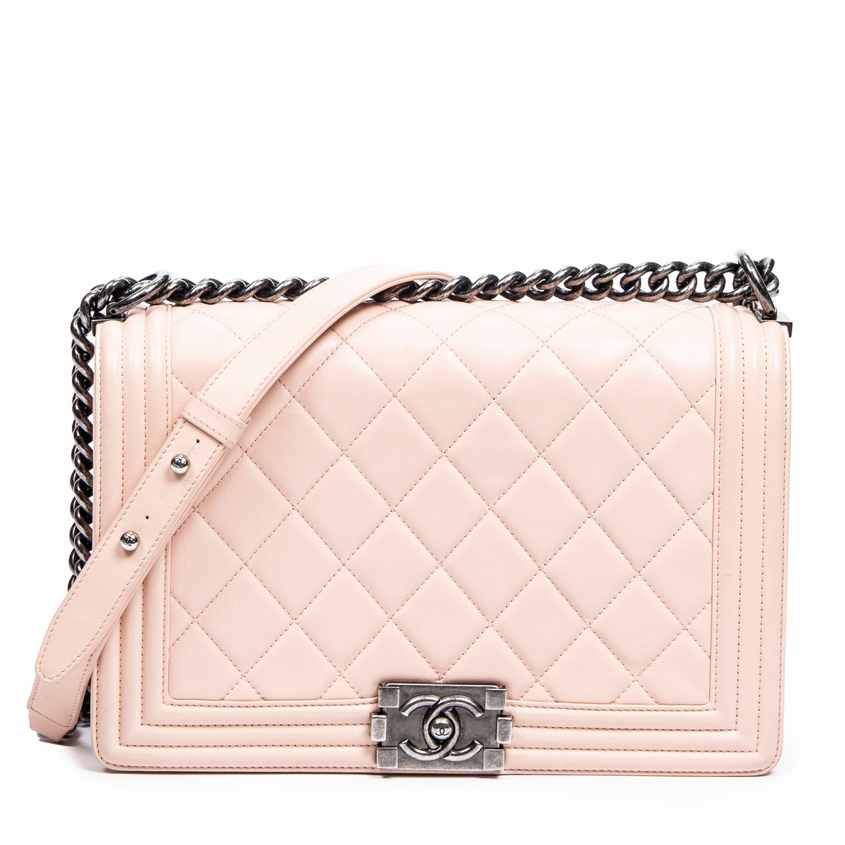 Shoulder Bag New Medium Boy Flap Pink Quilted Lambskin Leather