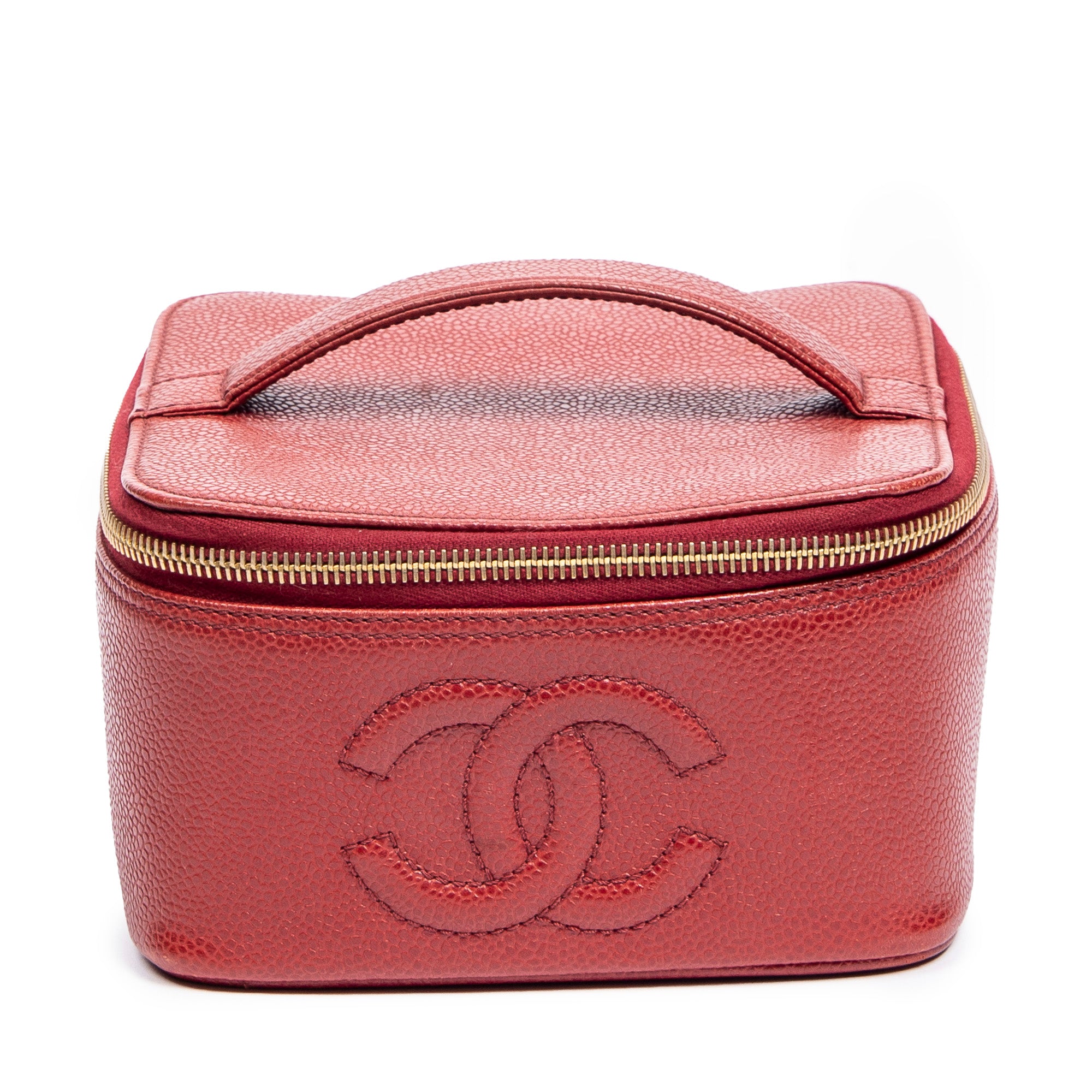 Shoulder Bag CC Logo Vanity Case Red Caviar Leather