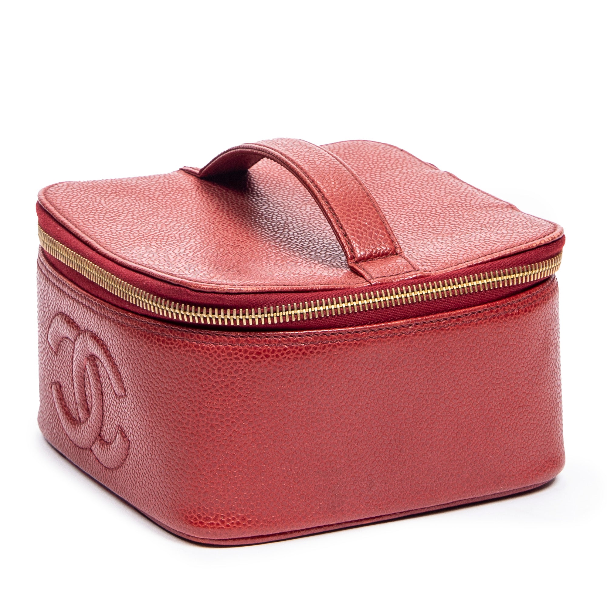 Shoulder Bag CC Logo Vanity Case Red Caviar Leather