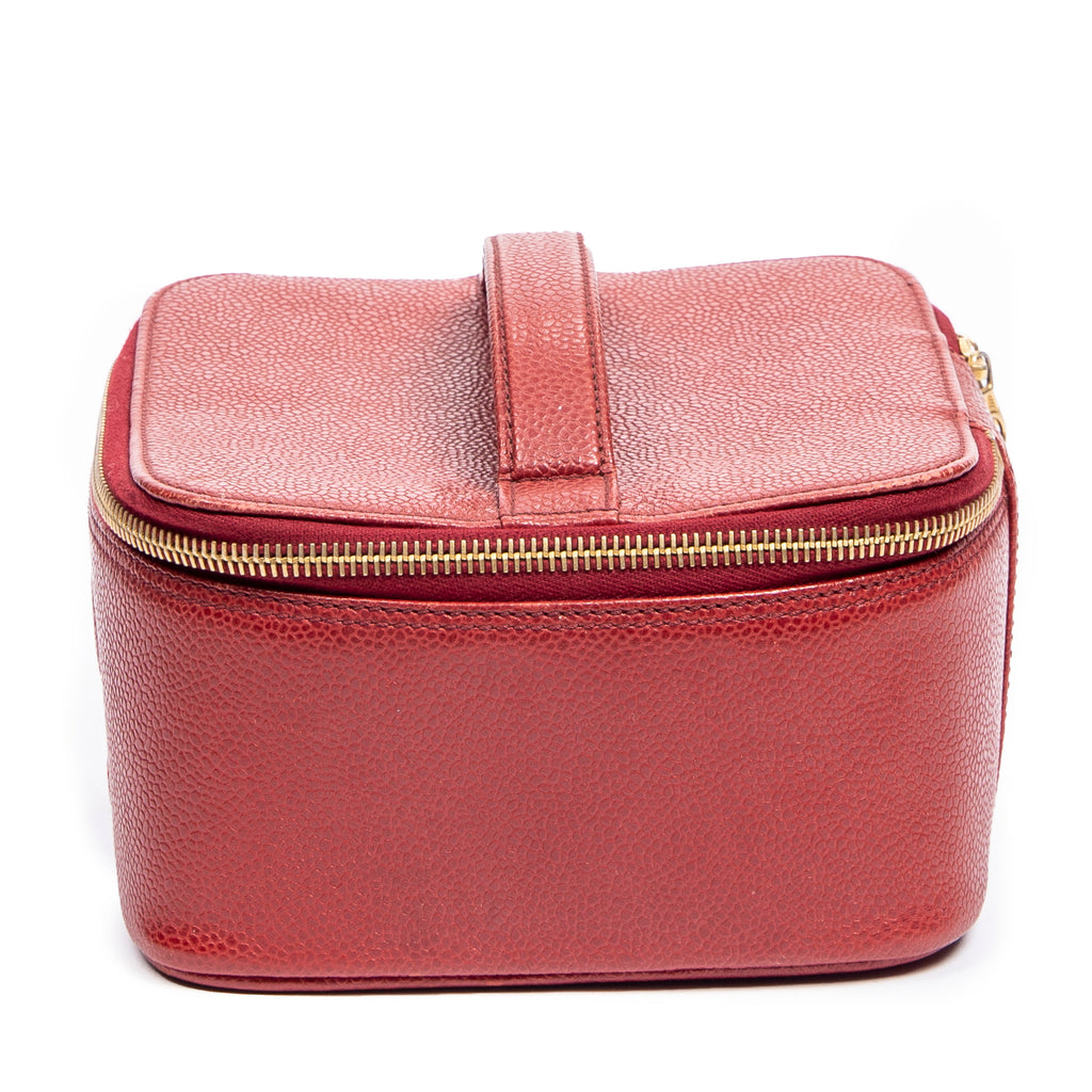 Shoulder Bag CC Logo Vanity Case Red Caviar Leather