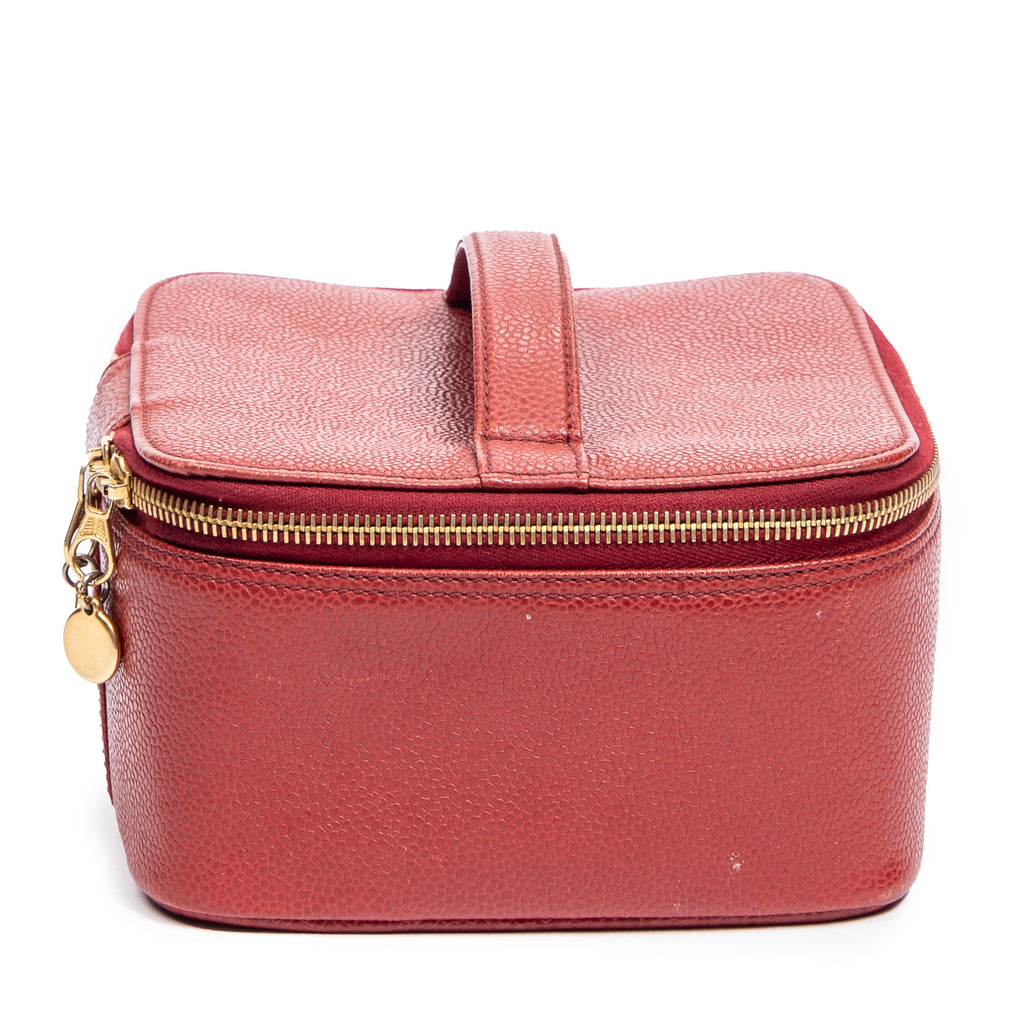 Shoulder Bag CC Logo Vanity Case Red Caviar Leather