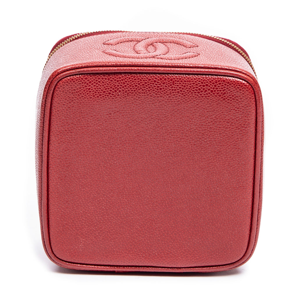 Shoulder Bag CC Logo Vanity Case Red Caviar Leather
