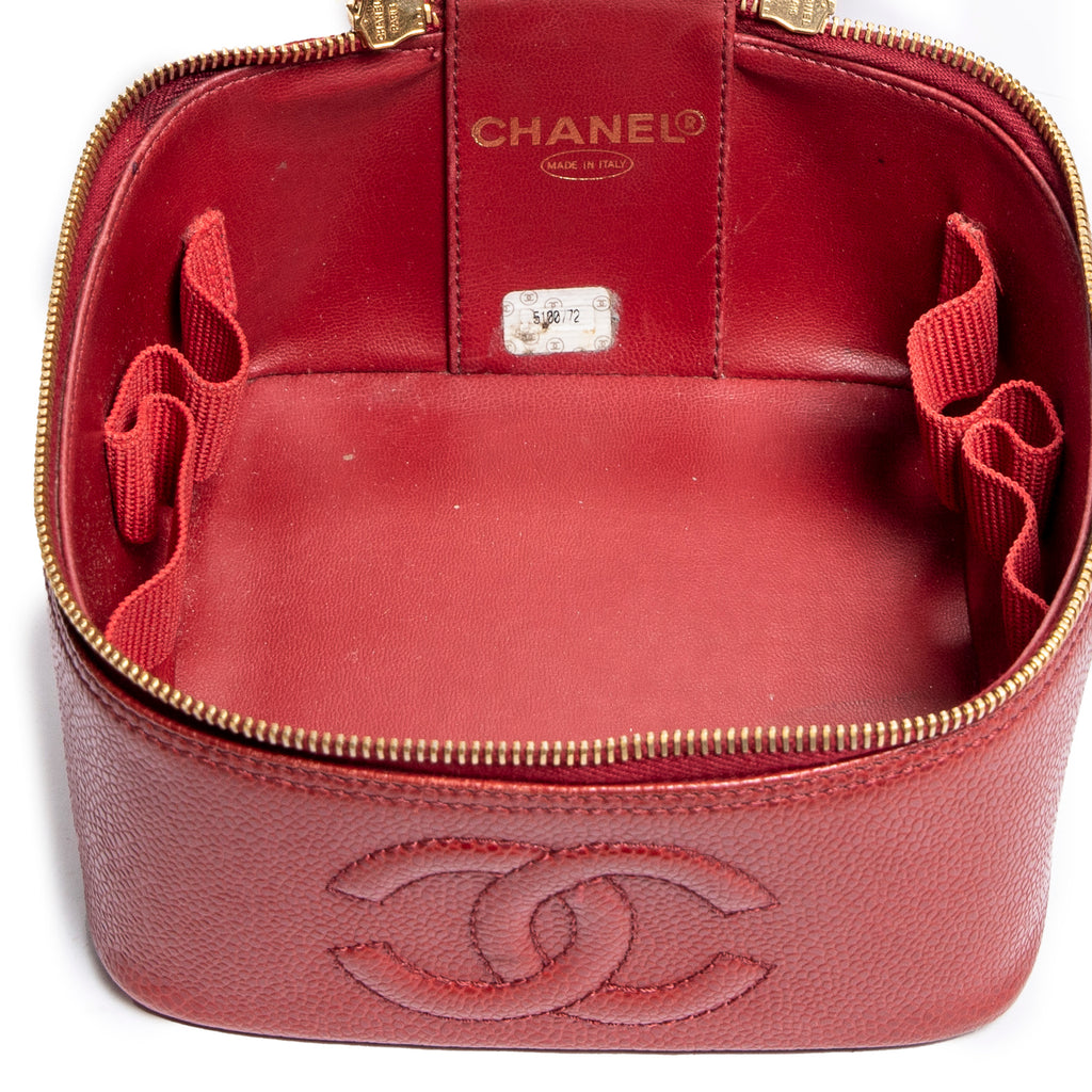 Shoulder Bag CC Logo Vanity Case Red Caviar Leather
