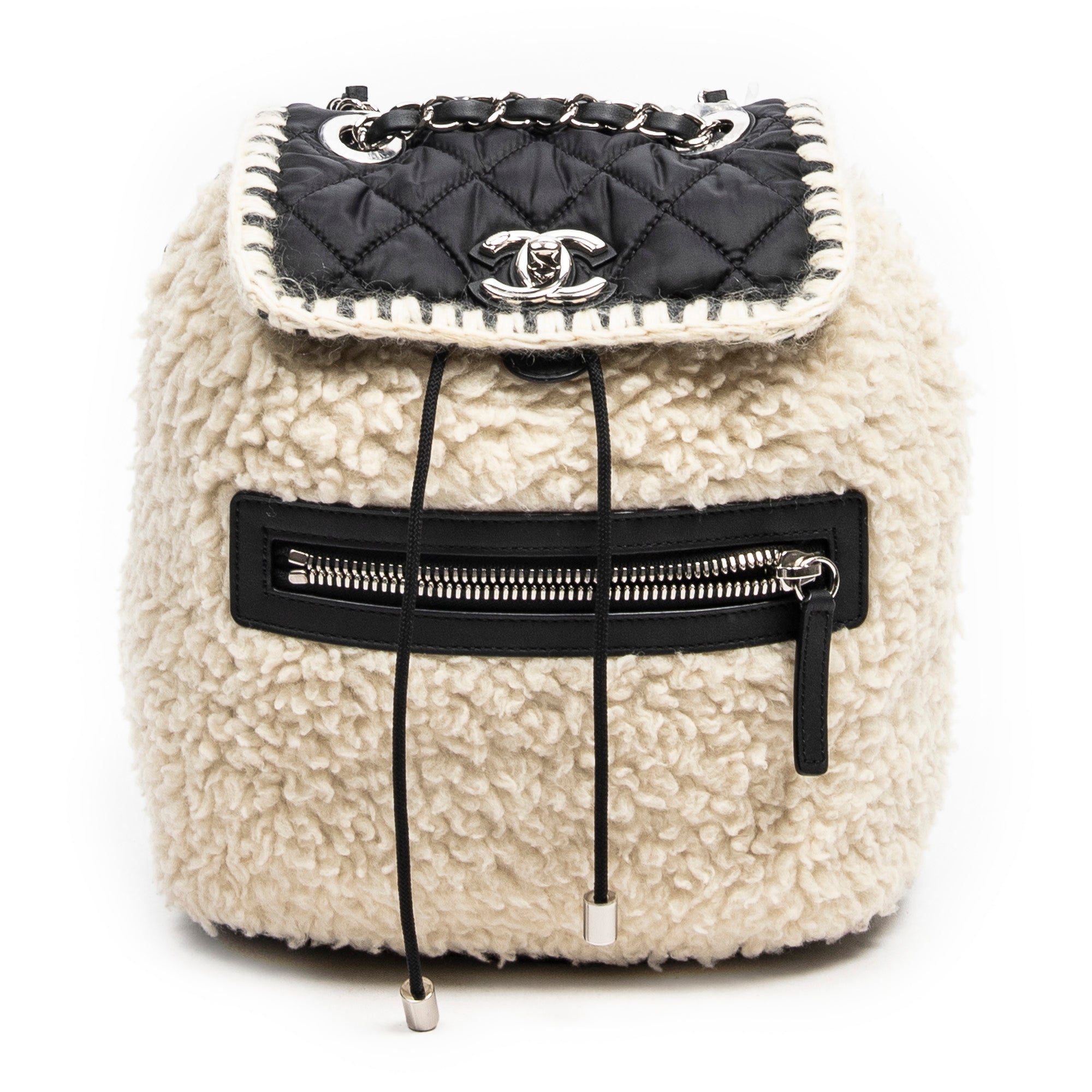 Sac à dos Coco Neige en nylon matelassé et shearling ivoire