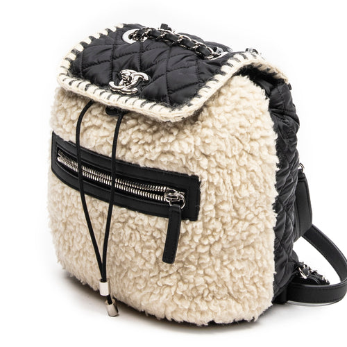 Backpack Coco Neige Flap Backpack Ivory Shearling/Quilted Nylon Canvas