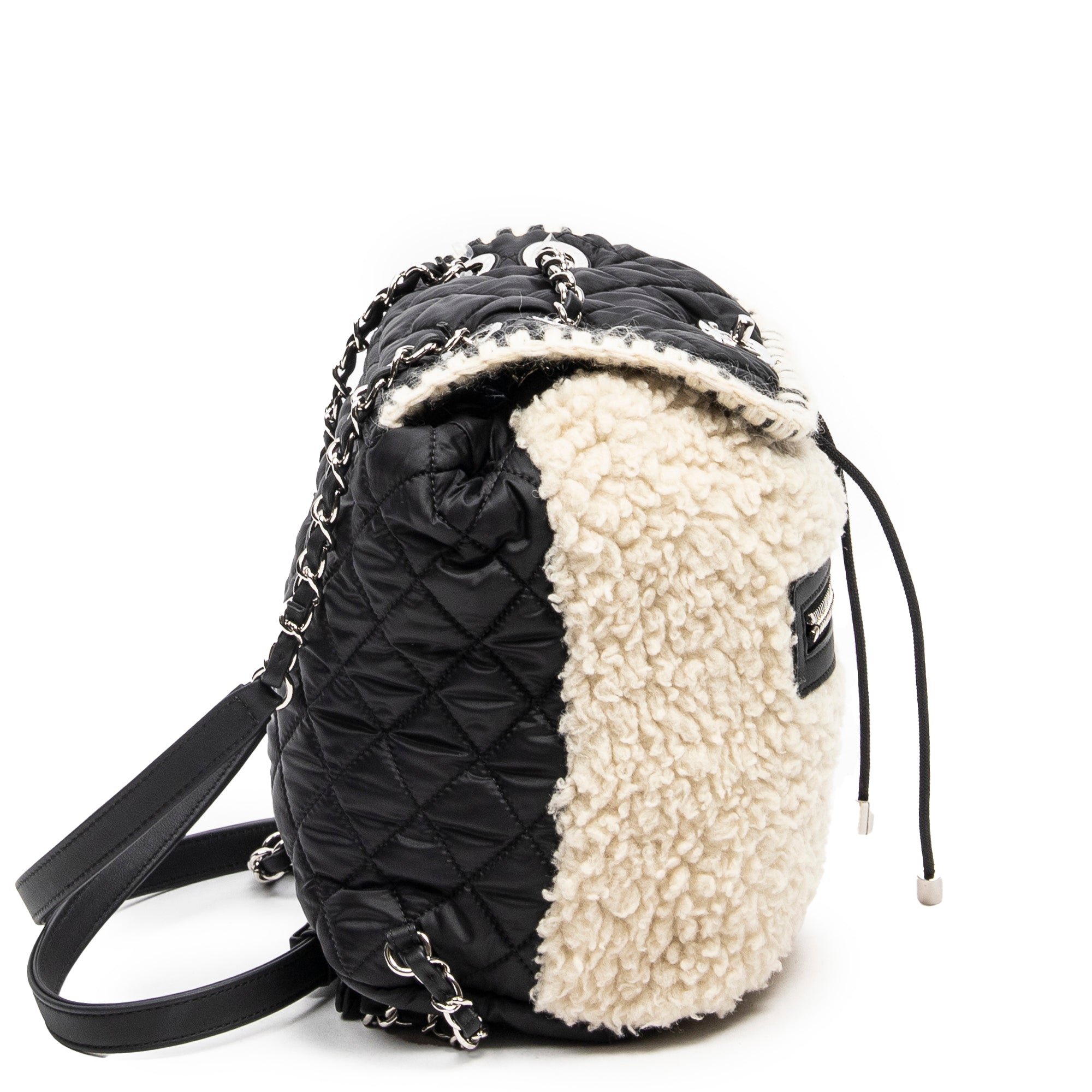 Sac à dos Coco Neige en nylon matelassé et shearling ivoire