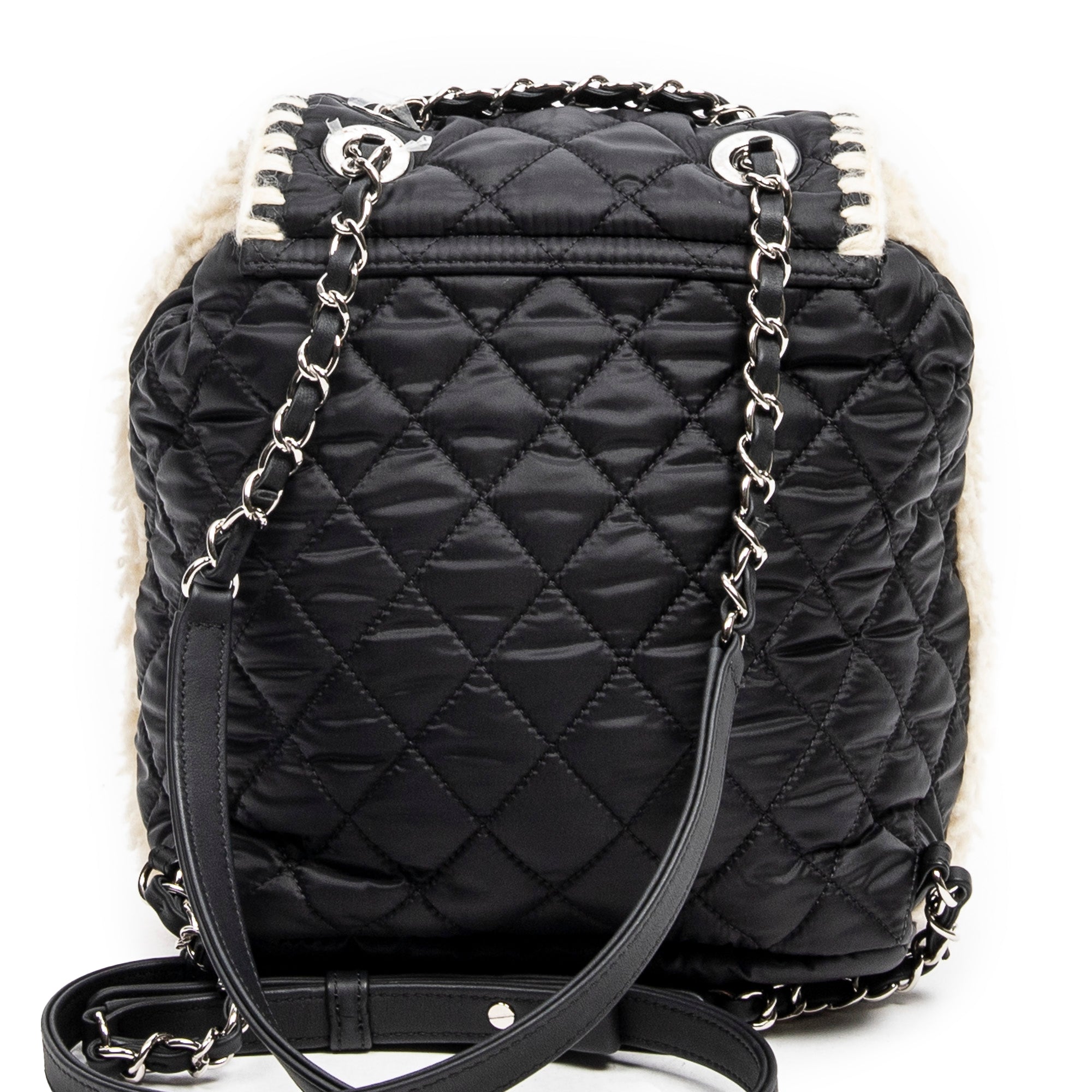 Sac à dos Coco Neige en nylon matelassé et shearling ivoire