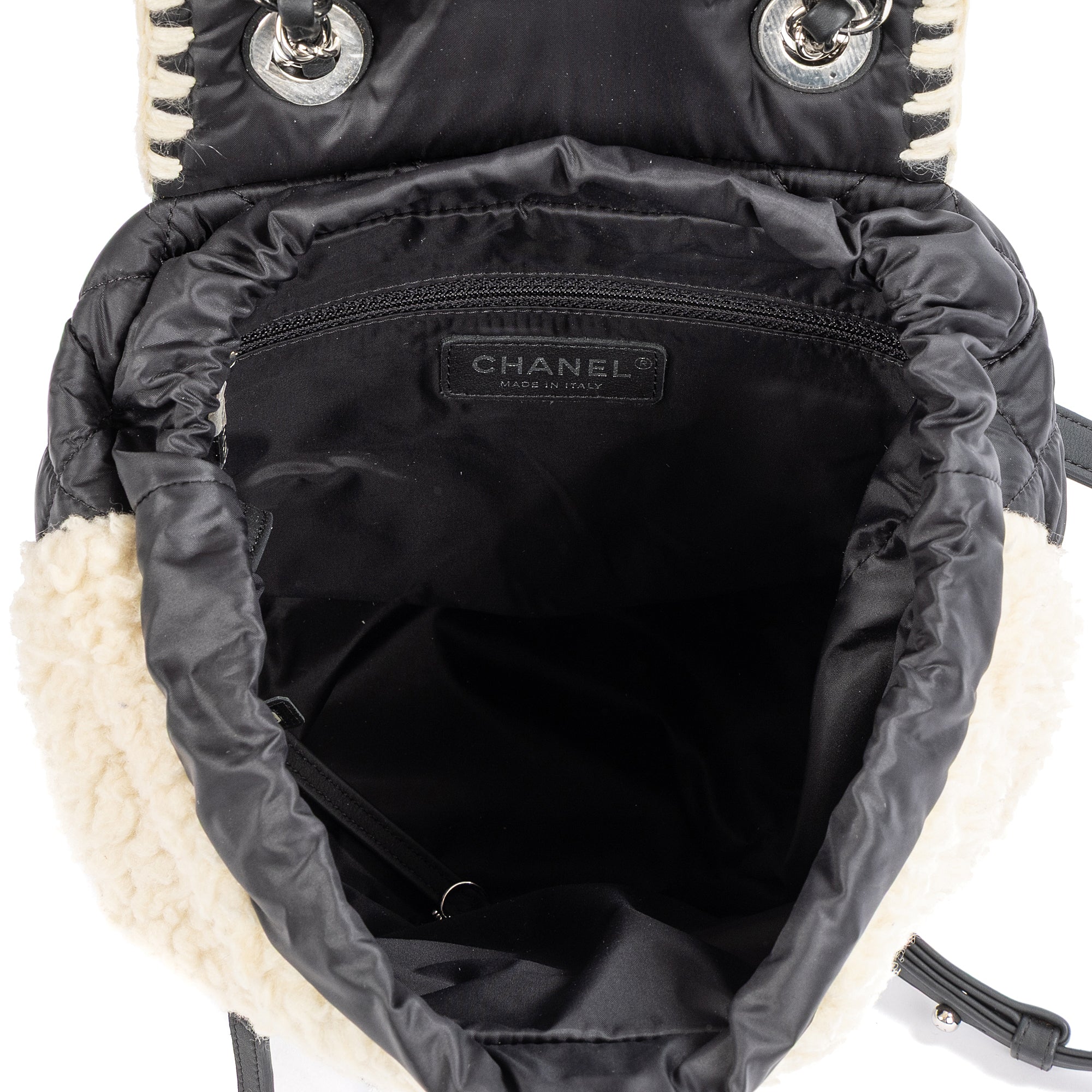 Backpack Coco Neige Flap Backpack Ivory Shearling/Quilted Nylon Canvas