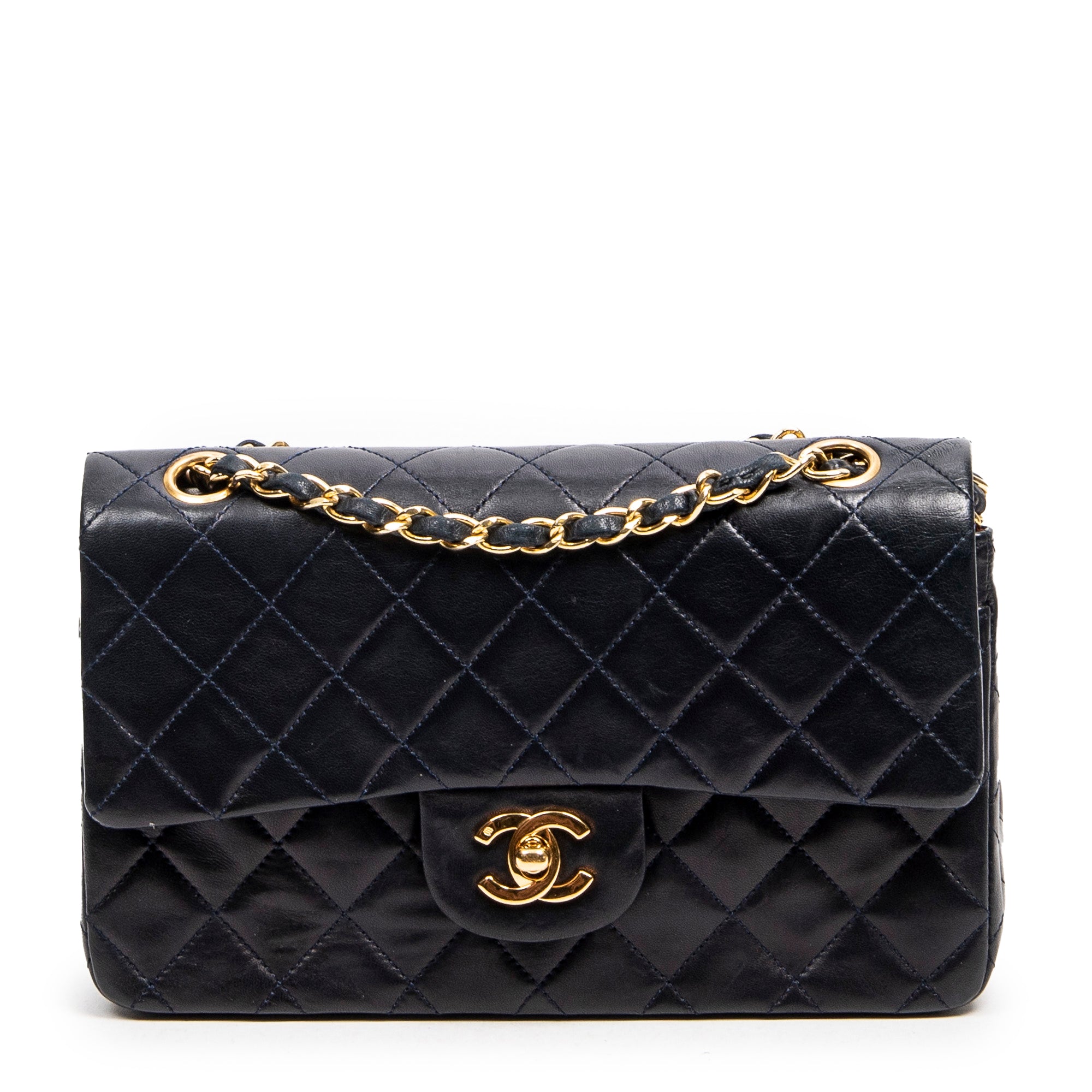 Shoulder Bag Classic Double Flap 23 Navy Quilted Lambskin Leather
