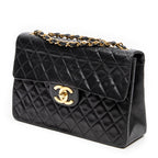 Shoulder Bag Jumbo Maxi XL Flap Black Quilted Lambskin Leather