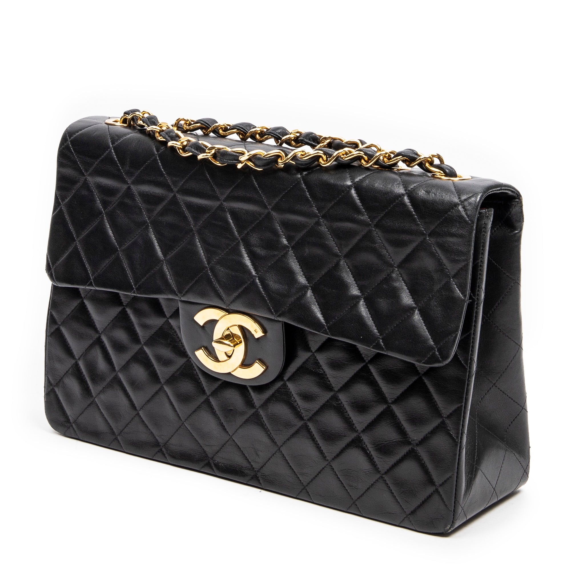 Shoulder Bag Jumbo Maxi XL Flap Black Quilted Lambskin Leather