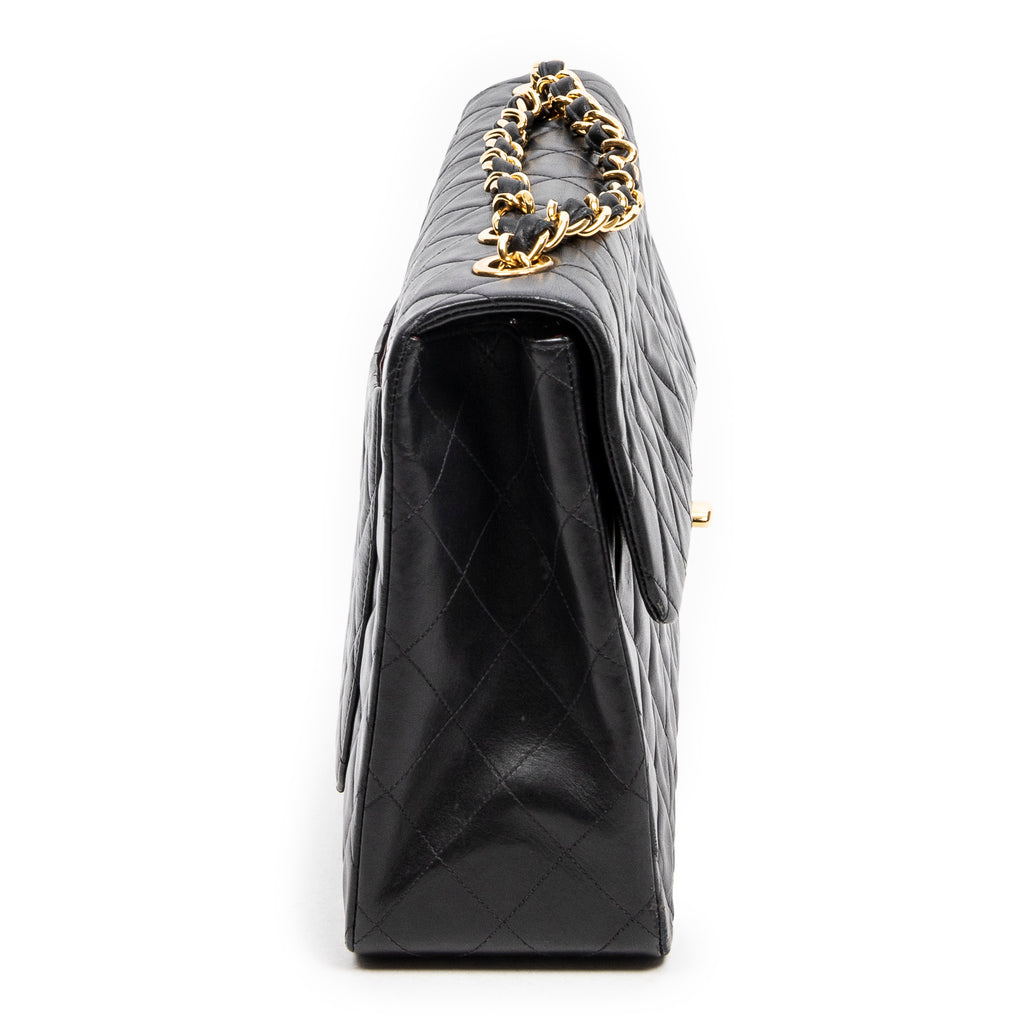 Shoulder Bag Jumbo Maxi XL Flap Black Quilted Lambskin Leather
