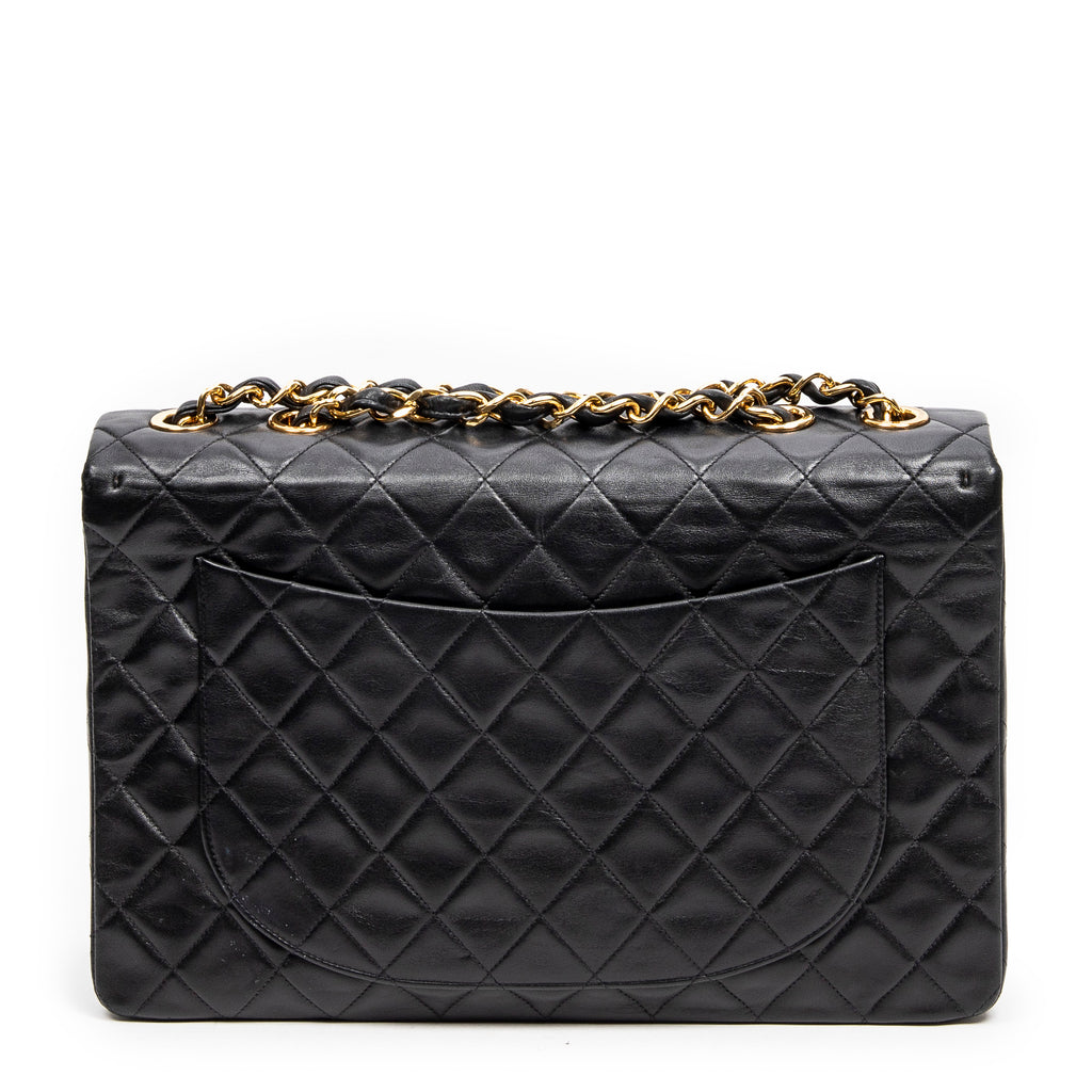 Shoulder Bag Jumbo Maxi XL Flap Black Quilted Lambskin Leather