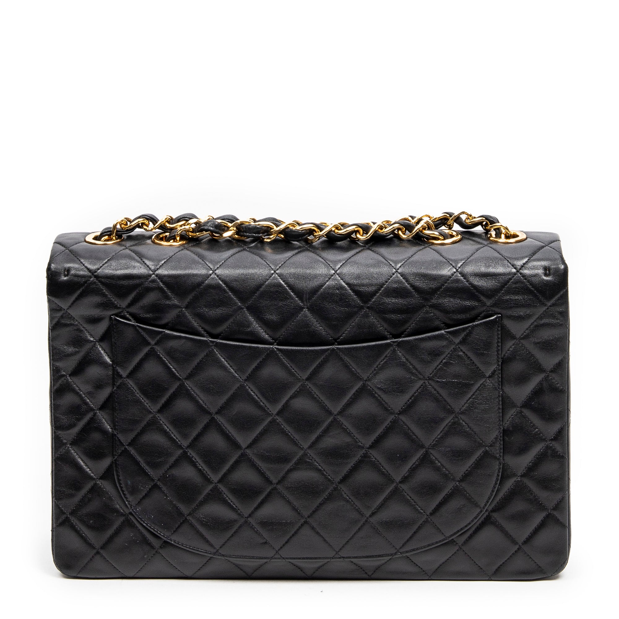 Shoulder Bag Jumbo Maxi XL Flap Black Quilted Lambskin Leather